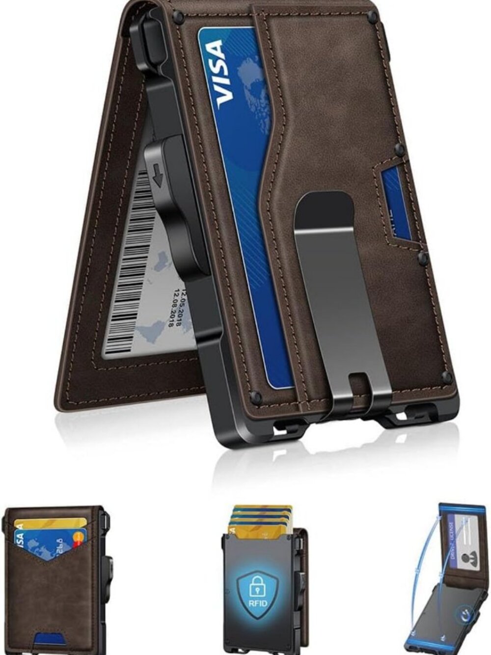 Minimalist Slim Wallet for Men, RFID Blocking Card Holder with Money Clip & ID
